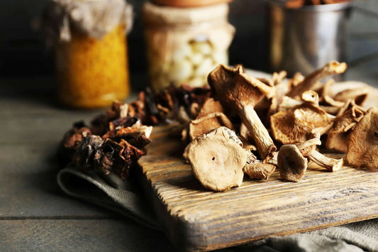 Close-up of savory vegan pierogi filled with wild mushrooms, served on a plate